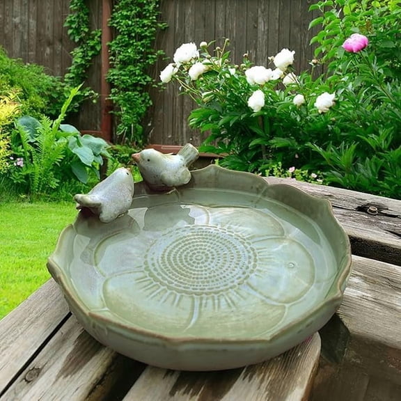 Ceramic 9.45-Inch Birds Bath Bowl Only for Outside on Ground, Ground Bird Feeders and birdbath for Outdoors, Garden, Tabletop, Deck, Balcony and Lawn