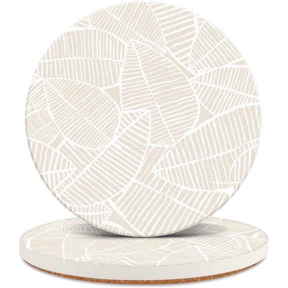 Ceramic Absorbent Table Coasters Set of 2 - Heat-Resistant Desk Cup with Cork Base, Leaf Design Protect Furniture (2Pack)