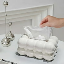 Ceramic Abstract Tissue Box Cover | Stylish Home Decor Vase for Bathroom Vanity, Bedroom & Office Desk | White Storage Organizer with Non-Slip Base