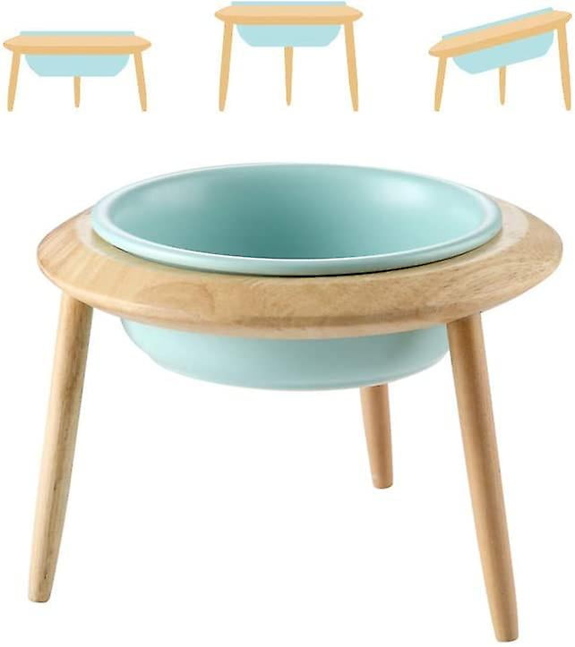 Ceramic Adjustable Elevated Raised Pet Bowl With Wood Stand For Cats