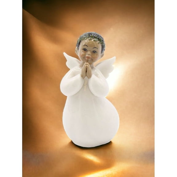 Ceramic African American Guardian Angel Boy Figurine 4in Religious