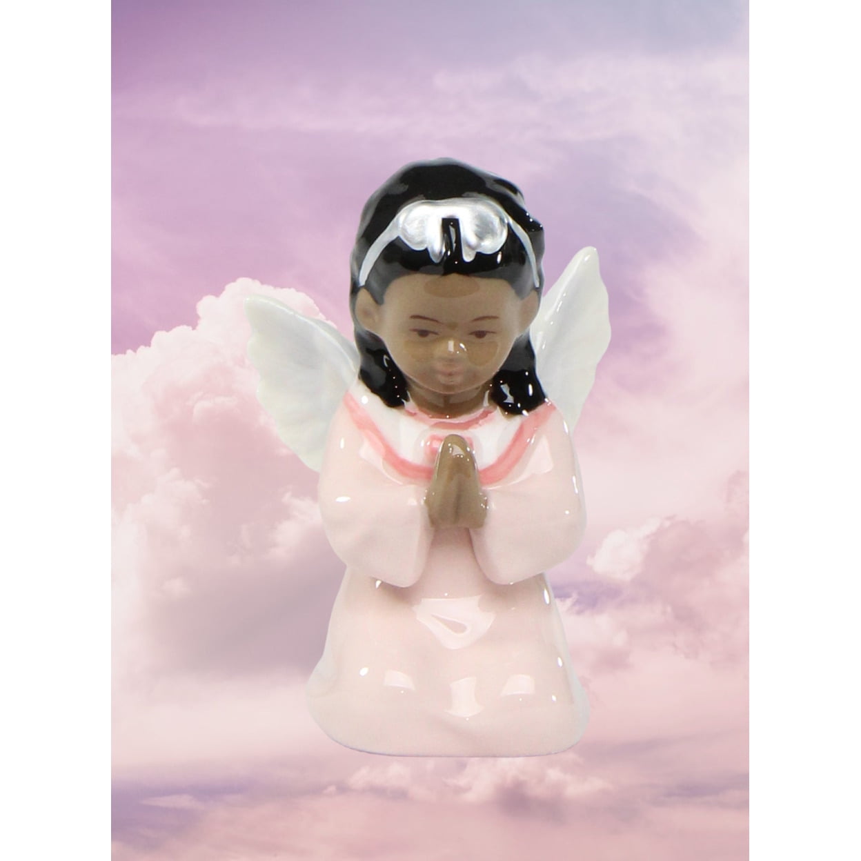 Ceramic Praying Angel Girl Figurine in Pink Dress