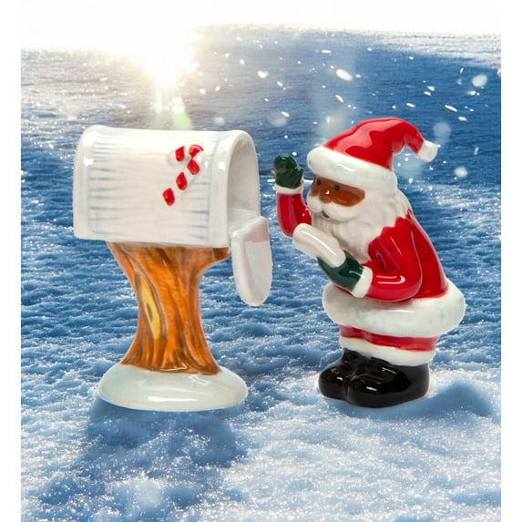 Ceramic African American Santa Checking Mailbox Salt and Pepper Shakers, Christmas Decor, Gift for Her