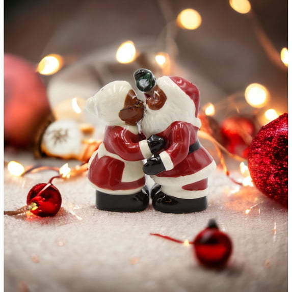 Ceramic African American Santa Couple Salt and Pepper Shakers Gift