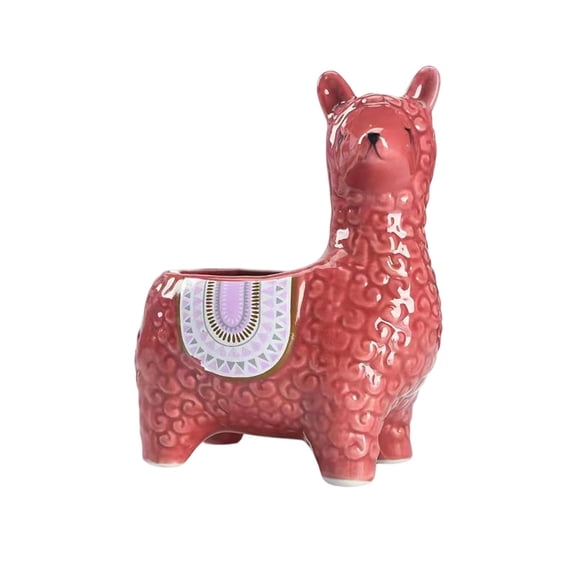 Ceramic Alpaca Planter Pot, Cute Animal Succulent Flower Pot, Decorative Ornaments, 5.9x3.7 Inch, Desktop Home Decor (Red)