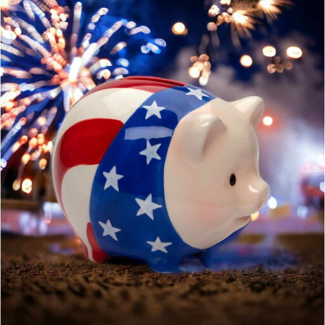 Ceramic American Flag Piggy Bank 4-Inch Patriotic Decor