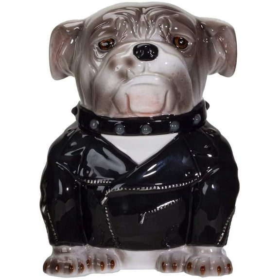 Ceramic American Gangster Bully Bulldog With Spiked Collar Cookie Jar Figurine