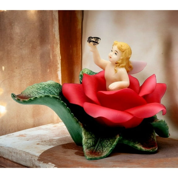 Ceramic Angel In Bloom Figurine-Red Rose Flower, Gift for Her, Gift for Mom, Home Decor