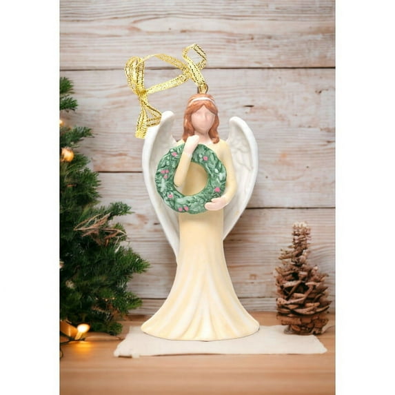 Ceramic Angel Ornament with Wreath 4 Inch Mom Christmas