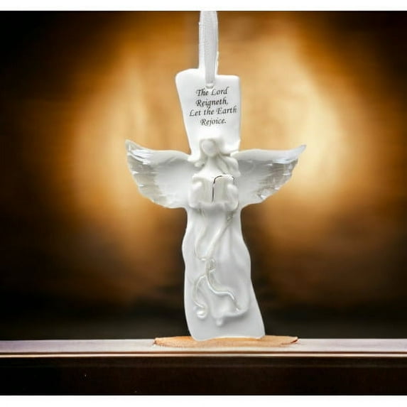 Ceramic Angel Singing on Cross 9x5.75 Religious Gift Church Baptism