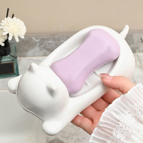 Ceramic Animal Shaped Soap Dish Holder for Bathroom Kitchen Sink Countertop Decorative Tray with Drainage Design