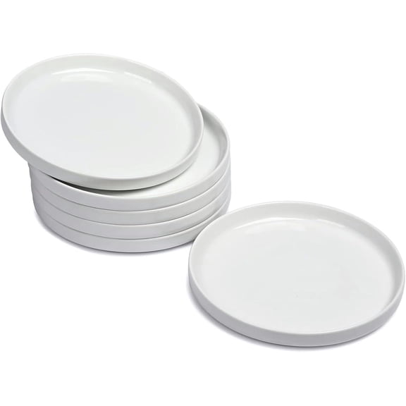 Ceramic Appetizer Plates Set of 6, 7 Inch Small White Round Dessert Plates, Porcelain Salad Plates for Cake, Waffle, Pasta, Microwave & Dishwasher Safe Dinnerware Set