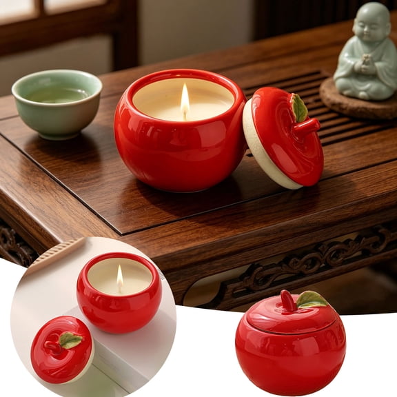 Ceramic Apple Fruit Candle, Aksu Green Apple Scent, 4 oz, Single Wick