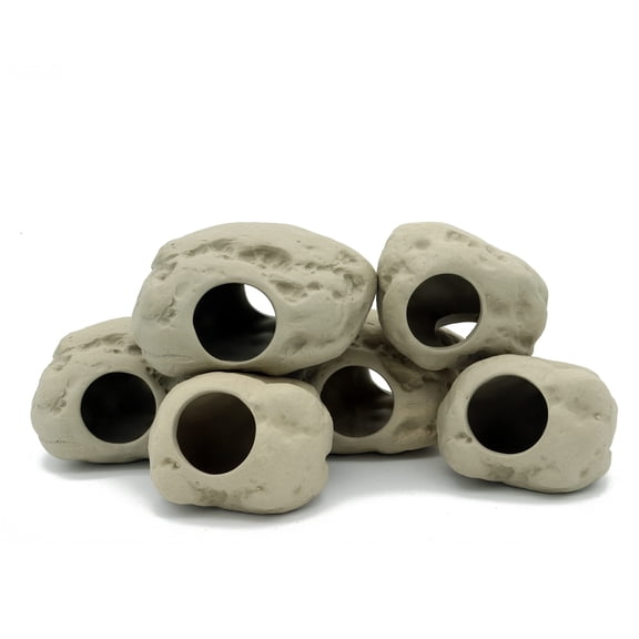 Ceramic Aquarium Rock Cave Fish Tank Decor, 3 Small & 3 Medium Size