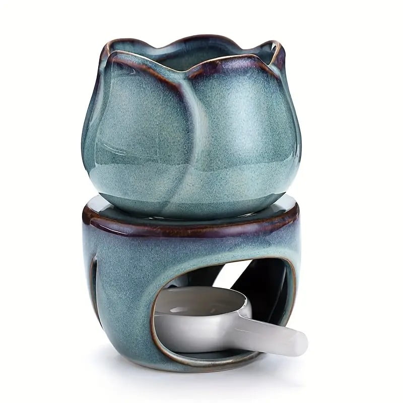Ceramic Aromatherapy Diffuser Set Tulip-Shaped Essential Oil Burner Wax ...