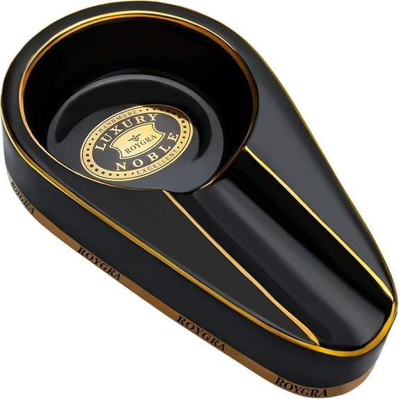 Ceramic Ash Tray, Cigar Ashtray for Outside Patio, Outdoor Ashtray, Cigar Ashtrays for Outdoors with Holder, Cigars Smoking Accessories for Men, Home Décor, Ashtrays for Smokers Indoor - Black
