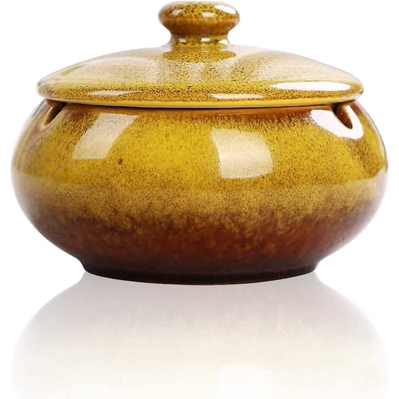 Lependor Ceramic Ashtray with Lids, Windproof, Cigarette Ashtray for Indoor or Outdoor Use，Ash Holder for Smokers,Desktop Smoking Ash Tray for Home Office Decoration - Blue