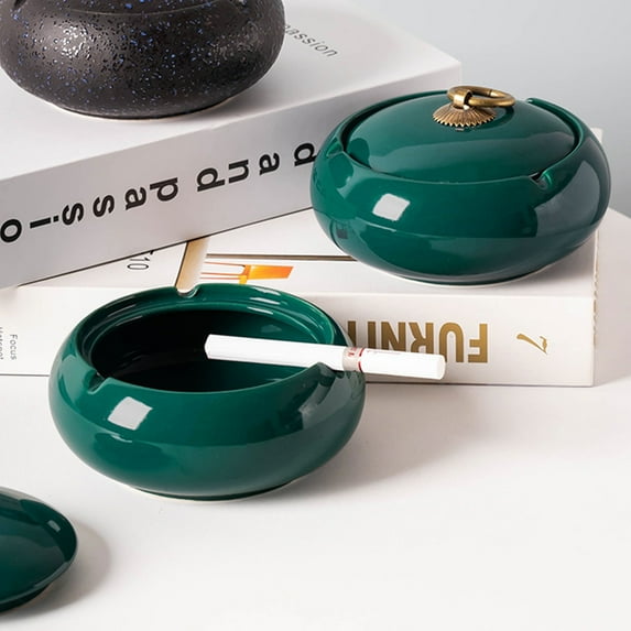Ceramic Ashtray with Lids, Windproof, Cigarette Ashtray for Indoor or Outdoor Use,Ash Holder for Smokers,Desktop Smoking Ash Tray for Home Office Decoration