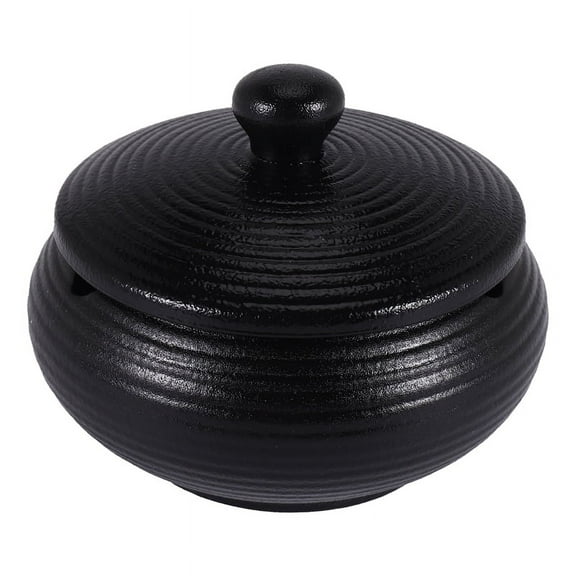 Ceramic Ashtray with Windproof Lid for Indoor Outdoor Use -Black