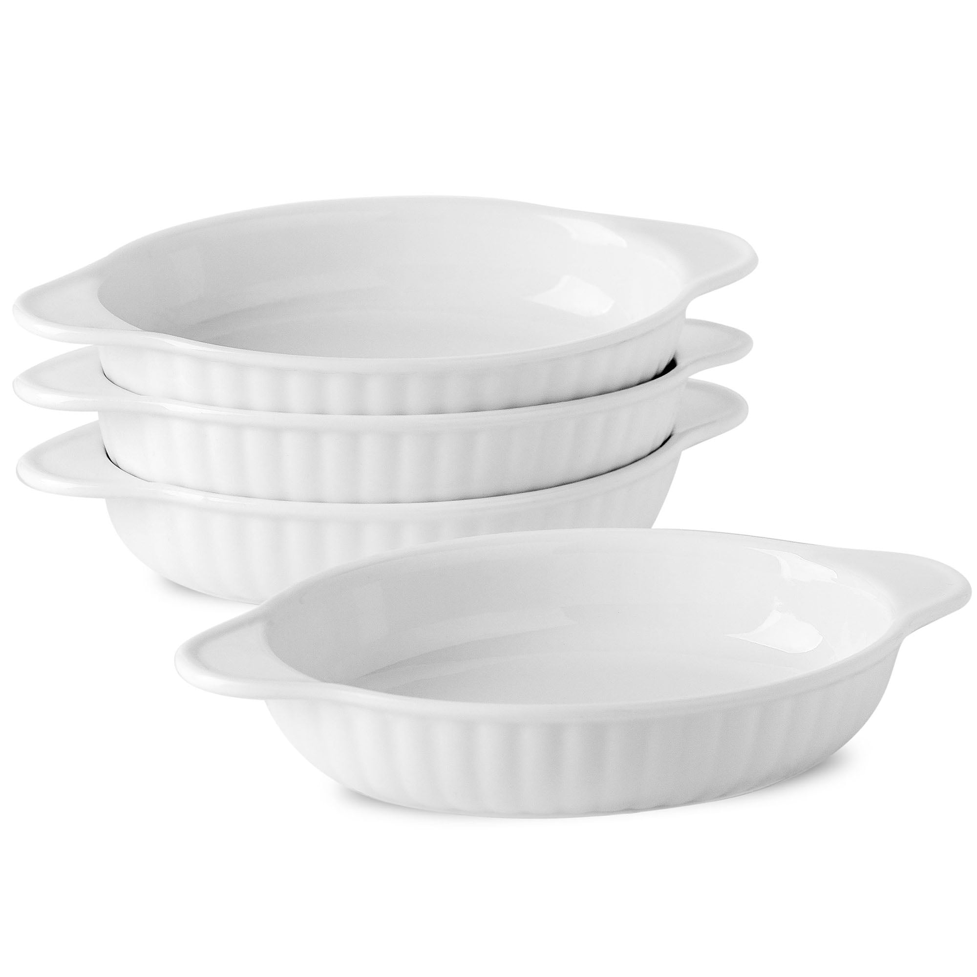 XINLTC Ceramic Small Baking Dish for 1 or 2 Person, White, Set of 4, 8.4x4.8x1.4 inch, Individual Porcelain Casserole Dish with Double Handle for Kitchen to Cooking, Oven Safe
