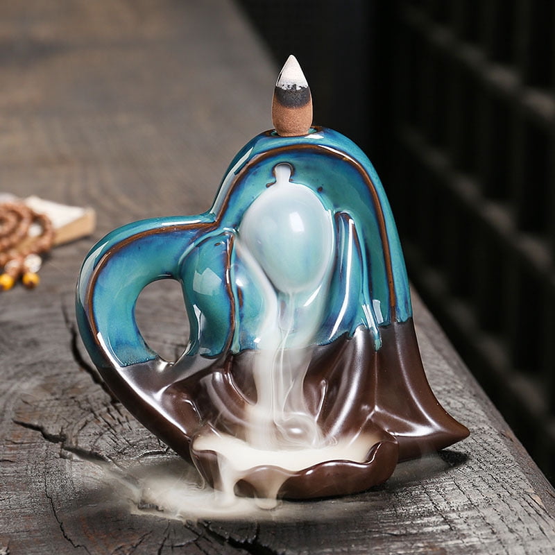 Ceramic Backflow Incense Burner Creative Left and Right Blade Interleaving Waterfall Incense Holder for Home Decoration