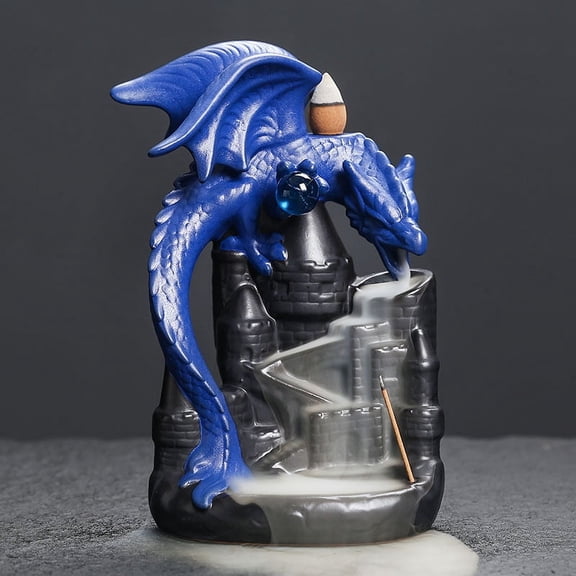 Ceramic Backflow Incense Burner Creative Tower Fragrance Pterosaur Castle Viewing Smoke Reflux Incense Holder Home Decoration (Blue)