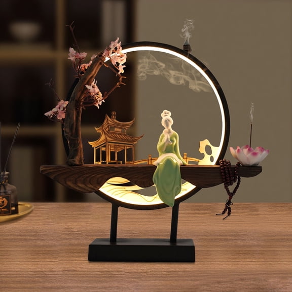 Ceramic Backflow Incense Burner Holder, Waterfall Lotus Heart Indoor Tabletop Decor