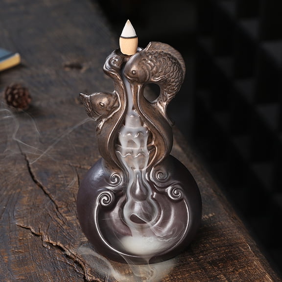 Ceramic Backflow Incense Burner Home Decoration Chinese-Style Gourd Every Year More Than Smoke Waterfall Zen Censer for Home Office Decor