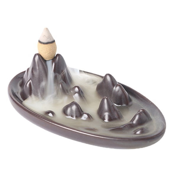 Ceramic Backflow Incense Burner Mountain River Waterfall Smoke Incense Holder for Aromatherapy Yoga Meditation and Zen Home Decor