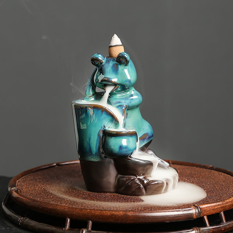 Ceramic Backflow Incense Burner Waterfall Incense Holder, Frog Backflow Incense Holder for Home Office Desk Decoration Yoga Aromatherapy Accessories