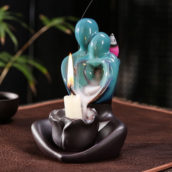 Ceramic Backflow Incense Holder, Backflow Incense Burner with Candle Holder, Aromatherapy Decor Home/Room Decor