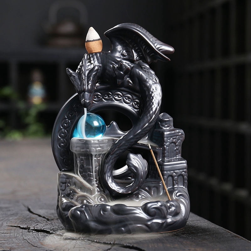 Ceramic Backflow Incense Holder, Waterfall Incense Burner, Dragon Shape Backflow Incense Burner for Aromatherapy Decoration Home Decor (Black)