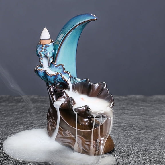 Ceramic Backflow Waterfall Burner Creative Moon Lotus Leaf Small Fish Sandalwood Backflow Incense Holder Craft Decoration