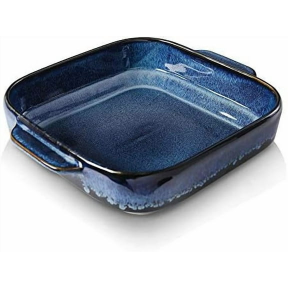 Ceramic Bakeware, 8x8 Baking Dish, Square Baking Pan, Ceramic Baking Dish, Brownie Pans for Cake Dinner, Kitchen, Reactive Glaze (Nebula Blue)