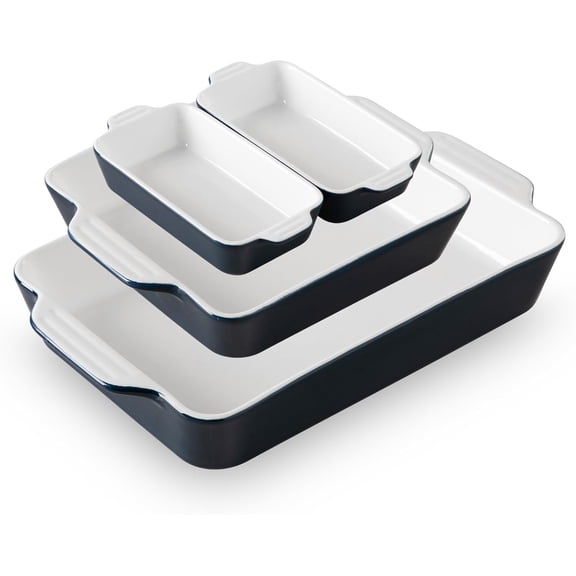 Ceramic Bakeware Set of 4, Casserole Dishes for Oven, Rectangular Baking Dish with Handles, Lasagna Pans Deep for Cooking, Gratin, Roasting, Banquet and Daily Use (Navy)