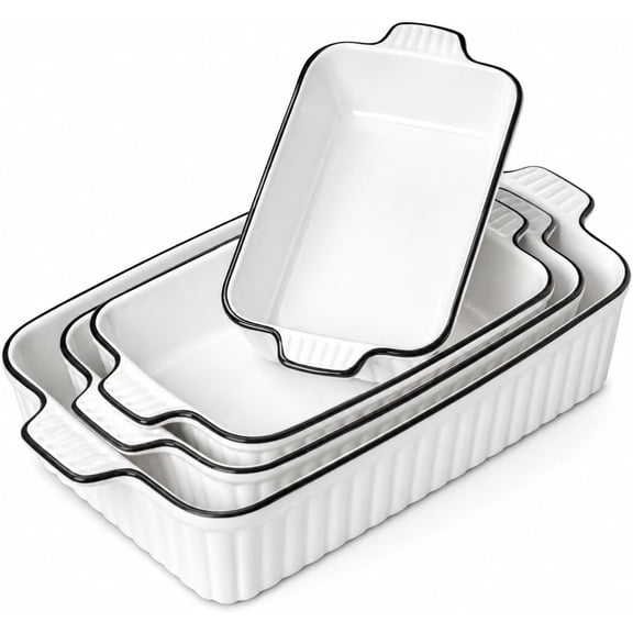 Ceramic Bakeware Set of 4, Deep Rectangular Casserole Dishes for Oven to Table, Non-Stick Lasagna Pans with Handles, Stackable Baking Pans for Family Dinners & Housewarming