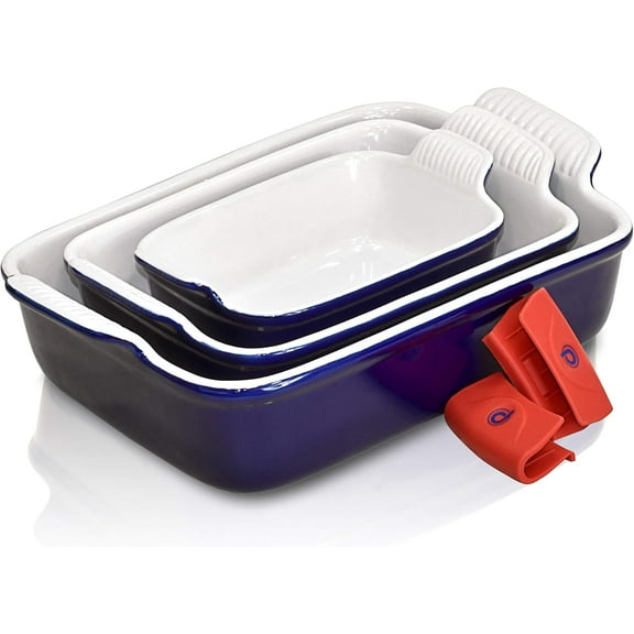 Ceramic Bakeware Set, Casserole Baking Dish Ceramic 3 Piece Rectangular Dark Blue