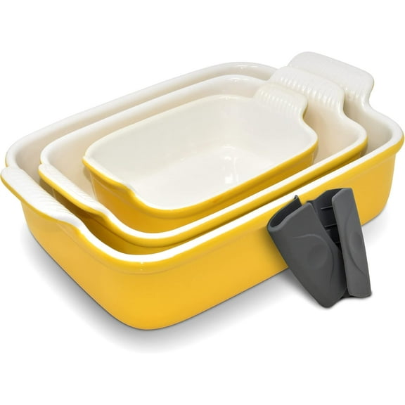 Ceramic Bakeware Set, Casserole Baking Dish Ceramic 3 Piece Rectangular, Yellow