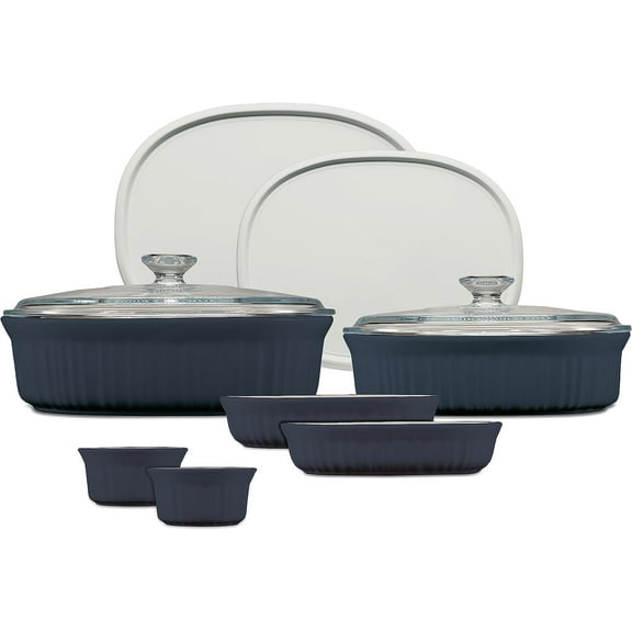 Ceramic Bakeware Set with Lids Chip and Crack Resistant Stoneware Baking Dish, Microwave, Dishwasher, Oven, Freezer and Fridge Safe, 10-Piece French Navy