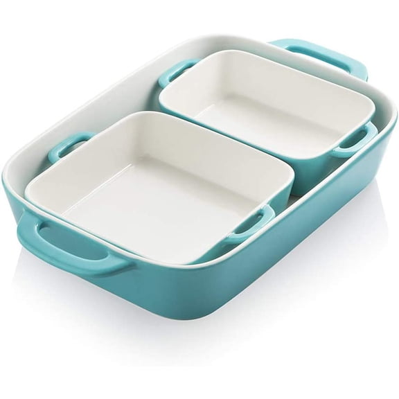 Ceramic Bakeware Set, Rectangular Baking Dish for Cooking, Kitchen, Cake Dinner, Banquet and Daily Use, Casserole Dishes for Oven Porcelain Baking Pans (Turquoise)