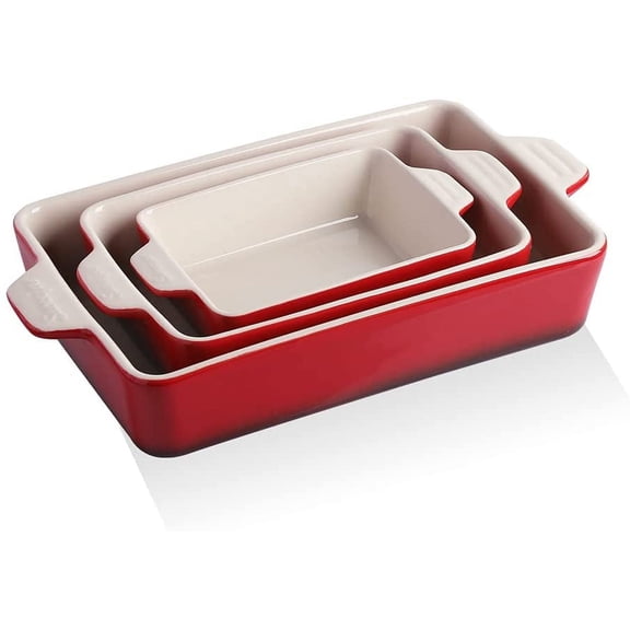 Ceramic Bakeware Set, Rectangular Baking Dish for Oven Lasagna Pans for Cooking, Kitchen, Cake Dinner, Banquet and Daily Use, 11.8 x 7.8 x 2.76 Inches of Casserole Dishes (Gradient Red)