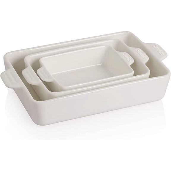 Ceramic Bakeware Set, Rectangular Baking Dish for Oven Lasagna Pans for Cooking, Kitchen, Cake Dinner, Banquet and Daily Use, 11.8 x 7.8 x 2.76 Inches of Casserole Dishes (White)