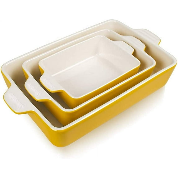 Ceramic Bakeware Set, Rectangular Baking Dish for Oven Lasagna Pans for Cooking, Kitchen, Cake Dinner, Banquet and Daily Use, 11.8 x 7.8 x 2.76 Inches of Casserole Dishes (Yellow)