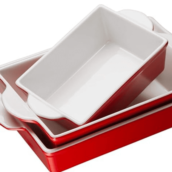 Ceramic Bakeware Set, Rectangular Baking Dishes, For Casseroles, Lasagna, Cake, Small, Medium & Large Pans, Microwave & Dishwasher Safe, Set of 3, Cherry