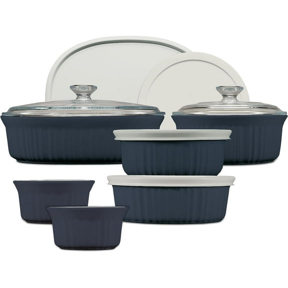 Ceramic Bakeware Set with Lids Chip and Crack Resistant Stoneware Baking Dish Microwave Dishwasher Oven Freezer and Fridge Safe 12-Piece French Navy