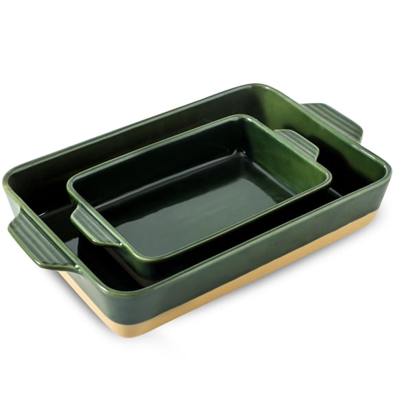 Ceramic Baking Casserole Dish Set, Forest Green, 2-Piece 9x13 Inch and Smaller Bakeware