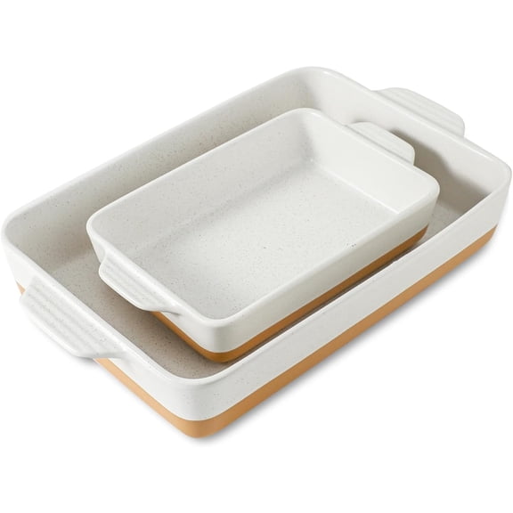 Ceramic Baking Casserole Dish with Handles, Large 9x13 inch Pan and Middle Baking Pan - Porcelain Serving Bakeware Set