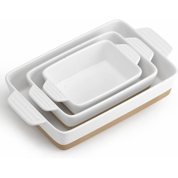 Ceramic Baking Dish, Casserole Dishes for Oven, Extra Deep Lasagna Pans with Handles, Rectangular Bakeware Set of 3 from Oven to Table, Easy to Clean, 14.7 x 8.7 x 3 Inches, White