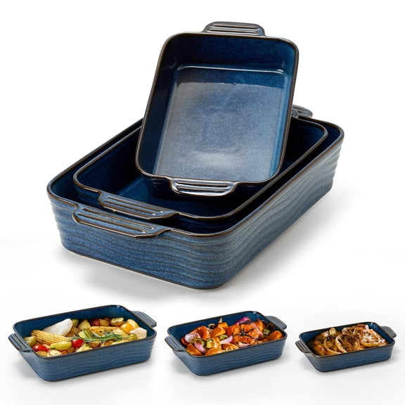 Ceramic Baking Dish, Casserole Dishes for Oven, Rectangular Porcelain Bakeware Set with Handles