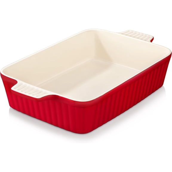 Ceramic Baking Dish – Deep Lasagna Pan with Handles, Oven/Microwave Safe, Durable White, Great Wedding Gift